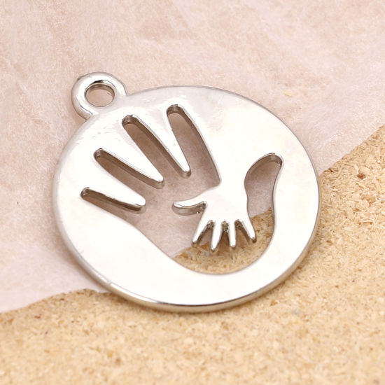 Picture of Zinc Based Alloy Charms Round Silver Tone Hand 23mm x 20mm, 10 PCs