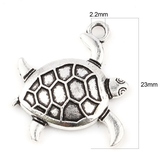 亜鉛合金 海ジュエリー チャーム 海亀 銀古美 23mm x 21mm、 30 個 の画像
