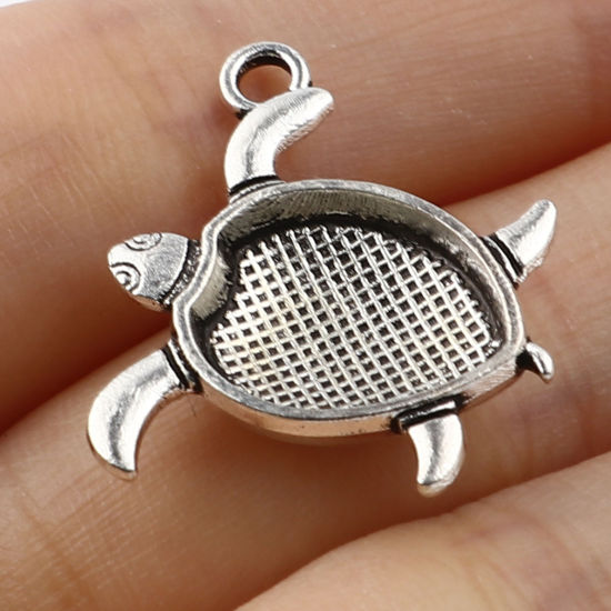 亜鉛合金 海ジュエリー チャーム 海亀 銀古美 23mm x 21mm、 30 個 の画像