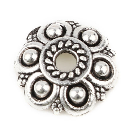 Zinc Based Alloy Beads Caps Flower Antique Silver Color (Fit Beads Size: 12mm Dia.) 12mm x 12mm, 50 PCs