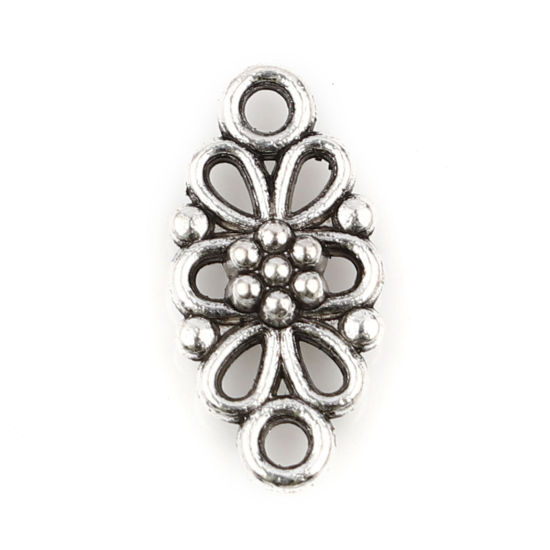 Image de Connecteurs en Alliage de Zinc Ovale Argent Vieilli Fleurs 15mm x 8mm, 50 Pcs