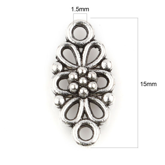 Image de Connecteurs en Alliage de Zinc Ovale Argent Vieilli Fleurs 15mm x 8mm, 50 Pcs