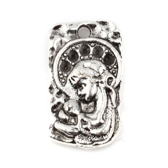 Imagen de Zamak Religión Colgantes Charms Rectángulo Plata Antigua Virgen María 17mm x 10mm, 30 Unidades