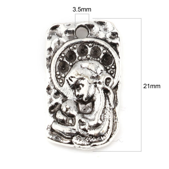 Imagen de Zamak Religión Colgantes Charms Rectángulo Plata Antigua Virgen María 17mm x 10mm, 30 Unidades