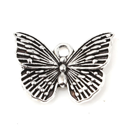 Picture of Zinc Based Alloy Insect Charms Butterfly Animal Antique Silver Color 18mm x 13mm, 50 PCs