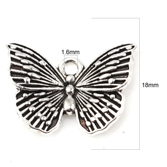 Picture of Zinc Based Alloy Insect Charms Butterfly Animal Antique Silver Color 18mm x 13mm, 50 PCs