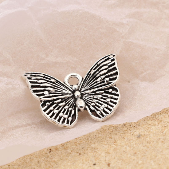 Picture of Zinc Based Alloy Insect Charms Butterfly Animal Antique Silver Color 18mm x 13mm, 50 PCs