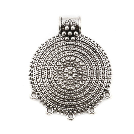 Цинковый Сплав Коннекторы Люстра фурнитуры Круглые Античное Серебро Точка С узором 48мм x 39мм, 5 ШТ