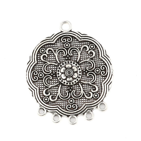 Imagen de Zamak Conectores de Araña Flor Plata Antigua 57mm x 47mm, 5 Unidades