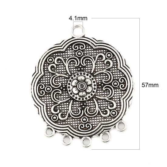Imagen de Zamak Conectores de Araña Flor Plata Antigua 57mm x 47mm, 5 Unidades