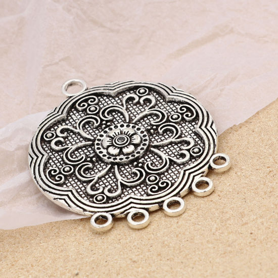 Imagen de Zamak Conectores de Araña Flor Plata Antigua 57mm x 47mm, 5 Unidades