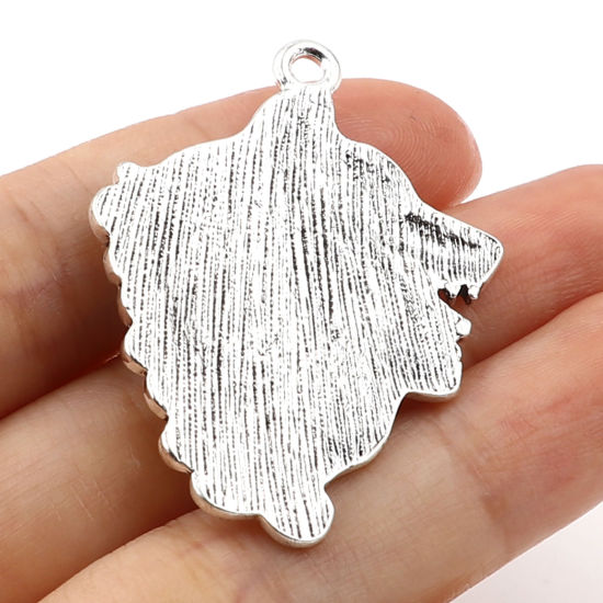 Bild von Zinklegierung Böhmischer Stil Anhänger Wolf Antiksilber Blau Imitat Howlith 43mm x 31mm, 5 Stück