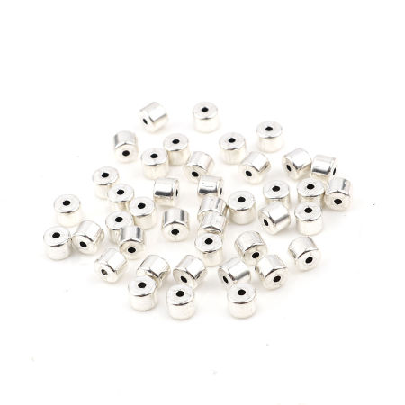 Picture of Zinc Based Alloy Enamel Spacer Beads Heishi Beads Disc Beads Cylinder Silver Plated About 5mm x 4mm, Hole: Approx 1.2mm, 20 PCs