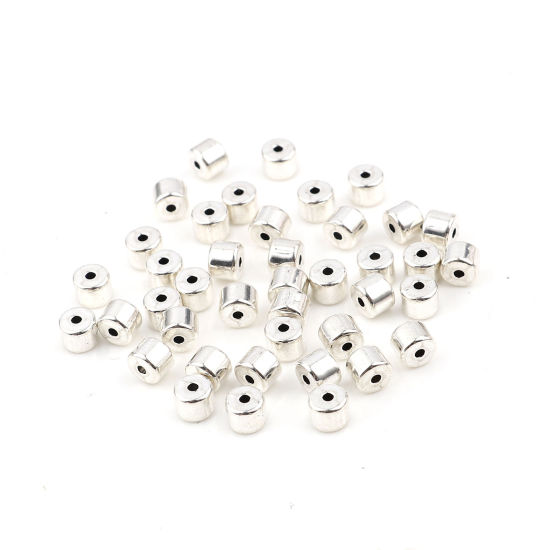 Image de Perles en Alliage de Zinc Émail Colonne Argenté 5mm x 4mm, Trou: env. 1.2mm, 20 Pcs