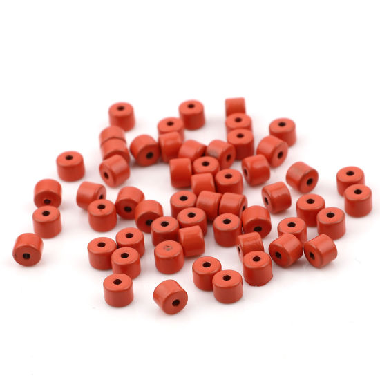 Image de Perles en Alliage de Zinc Émail Colonne Rouge Orangé 5mm x 4mm, Trou: env. 1.2mm, 20 Pcs