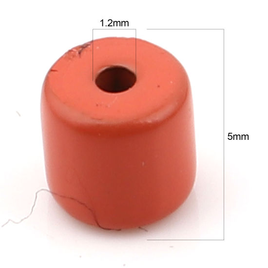 Picture of Zinc Based Alloy Enamel Spacer Beads Heishi Beads Disc Beads Cylinder Orange-red About 5mm x 4mm, Hole: Approx 1.2mm, 20 PCs