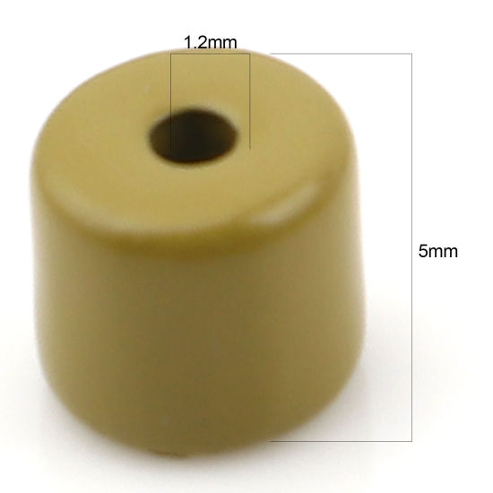 Picture of Zinc Based Alloy Enamel Spacer Beads Heishi Beads Disc Beads Cylinder Olive Green About 5mm x 4mm, Hole: Approx 1.2mm, 20 PCs