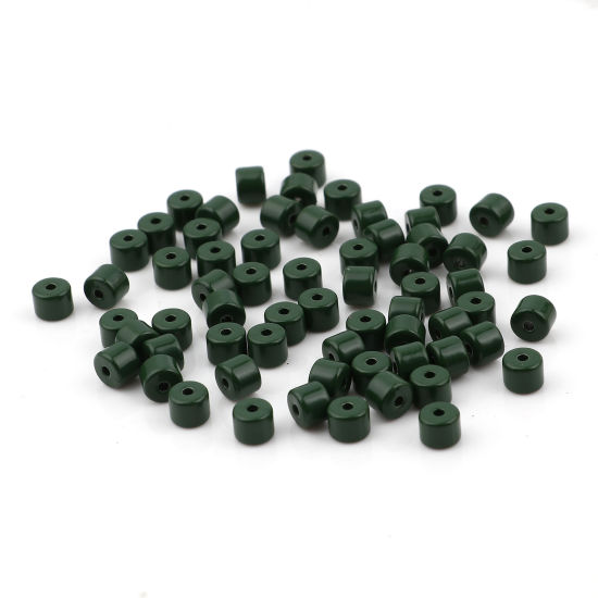 Изображение Цинковый Сплав эмаль Бусины Цилиндр Темно-зеленый Около 5мм x 4мм, Отверстие:примерно 1.2мм, 20 ШТ