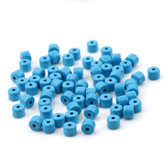 Image de Perles en Alliage de Zinc Émail Colonne Bleu Ciel 5mm x 4mm, Trou: env. 1.2mm, 20 Pcs