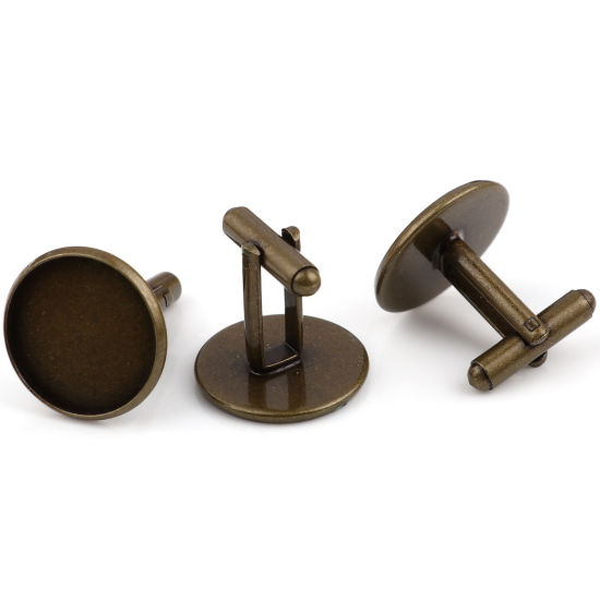真鍮 カフスボタン 真鍮古美 円形 回転可能 (適応サイズ： 18mm) 26mm x 20mm、 5 個                                                                                                                                                                                                          の画像