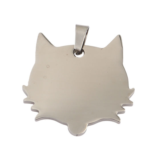 Image de PendentifsÉtiquettes d'Estampage Vierges en Acier Inoxydable Chat Argent Mat Polissage Unilatéral 34mm x 31mm, 1 Pièce