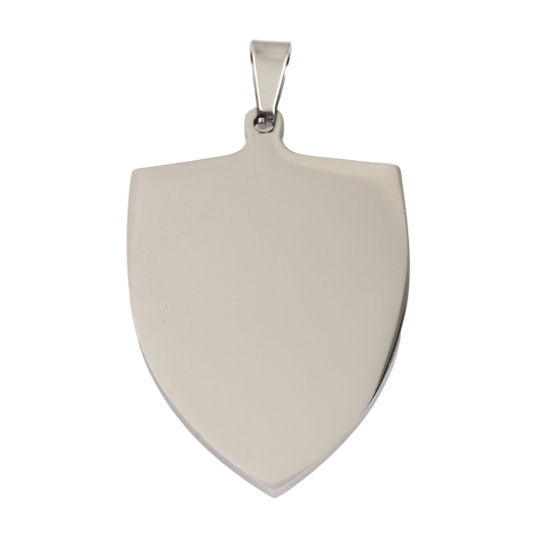 Image de PendentifsÉtiquettes d'Estampage Vierges en Acier Inoxydable Bouclier Argent Mat Polissage Unilatéral 60mm x 33mm, 1 Pièce