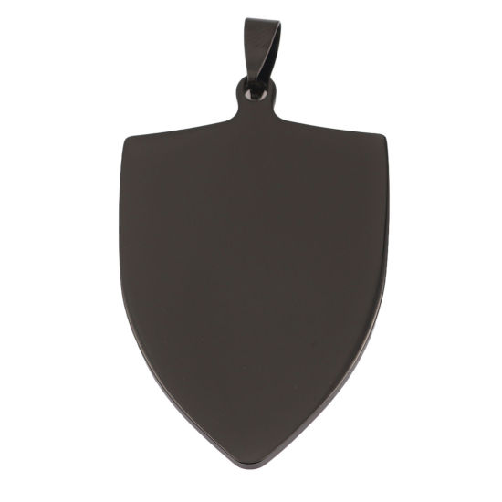 Image de 1 Pièce PendentifsÉtiquettes d'Estampage Vierges en Acier Inoxydable Bouclier Noir Polissage Double Face 60mm x 33mm