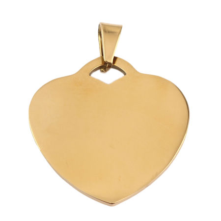 Picture of 1 Piece Stainless Steel Blank Stamping Tags Pendants Heart Gold Plated Double-sided Polishing 43mm x 34mm