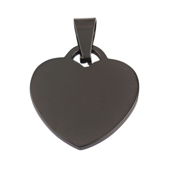 Image de 1 Pièce PendentifsÉtiquettes d'Estampage Vierges en Acier Inoxydable Cœur Noir Polissage Double Face 33mm x 23mm