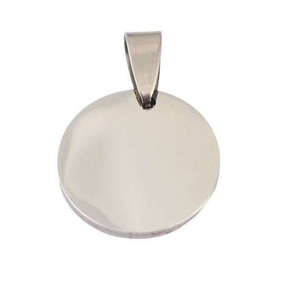 Image de 1 Pièce Pendentif BreloqueÉtiquettes d'Estampage Vierges en Acier Inoxydable Rond Argent Mat Polissage Double Face 28mm x 20mm