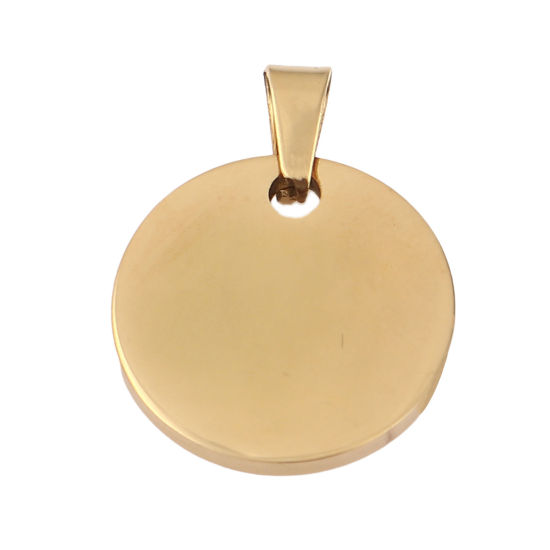 Image de 1 Pièce Pendentif BreloqueÉtiquettes d'Estampage Vierges en Acier Inoxydable Rond Doré Polissage Double Face 28mm x 20mm