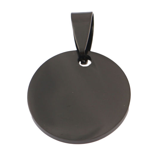 Image de 1 Pièce Pendentif BreloqueÉtiquettes d'Estampage Vierges en Acier Inoxydable Rond Noir Polissage Double Face 28mm x 20mm