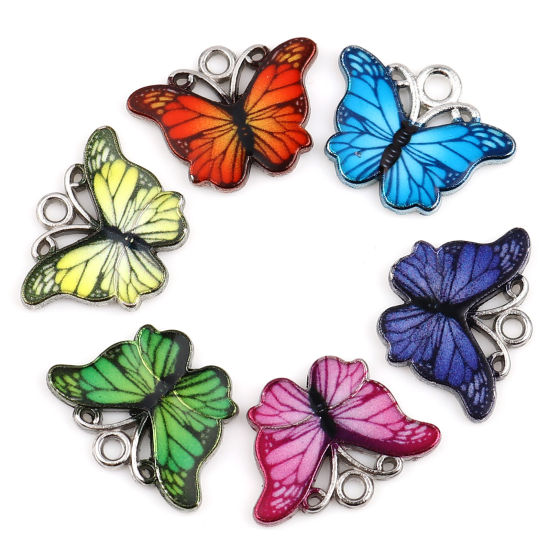 Picture of Zinc Based Alloy Insect Charms Butterfly Animal Silver Tone At Random Color Enamel 18mm x 14mm, 1 Packet ( 10 PCs/Packet)