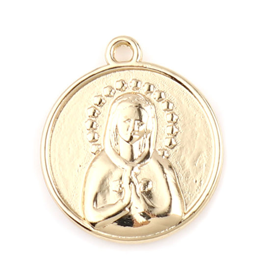 Picture of Zinc Based Alloy Religious Charms Round Gold Plated Virgin Mary 20mm x 18mm, 5 PCs