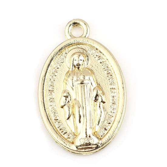 Image de Breloques Religieux en Alliage de Zinc Ovale Doré Sainte Vierge Marie 26mm x 16mm, 5 Pcs