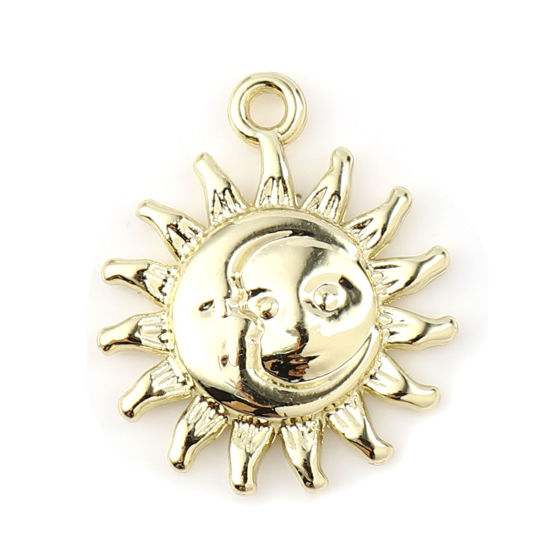 Picture of Zinc Based Alloy Galaxy Charms Sun Gold Plated Moon Face 20mm x 17mm, 5 PCs