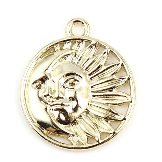 Picture of Zinc Based Alloy Galaxy Charms Round Gold Plated Moon Face 23mm x 20mm, 5 PCs