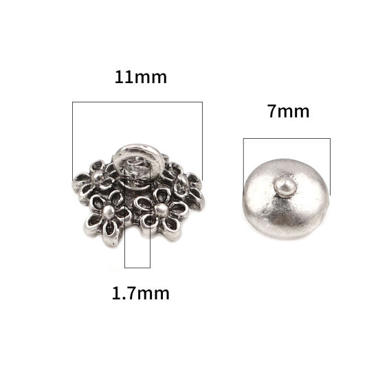 Bild von Zinklegierung Perlkappen Rund Antiksilber Blumen (für Perlengröße: 12mm D.) 7mm D., 11mm x 9mm, 10 Sets ( 2 Stück/Set)