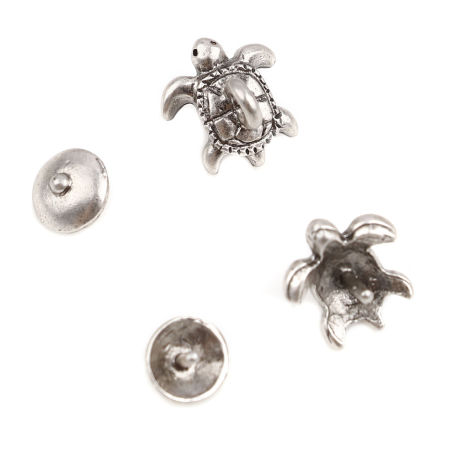 Image de Coupelles Bijoux d'Océan en Alliage de Zinc Tortue de Mer Rond Argent Vieilli (Convenable à Perle 12mm Dia.) 7mm Dia, 11mm x 9mm, 10 Kits （ 2 Pcs/Kit)