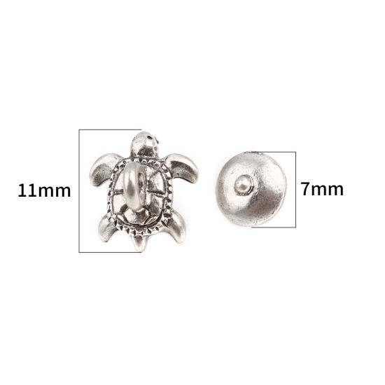 Bild von Zinklegierung Ozean Schmuck Perlkappen Schildkröte Antiksilber Rund (für Perlengröße: 12mm D.) 7mm D., 11mm x 9mm, 10 Sets ( 2 Stück/Set)