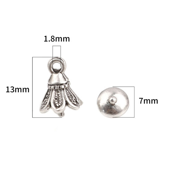 Bild von Zinklegierung Perlkappen Badminton Antiksilber Rund (für Perlengröße: 14mm D.) 7mm D., 13mm x 9mm, 10 Sets ( 2 Stück/Set)