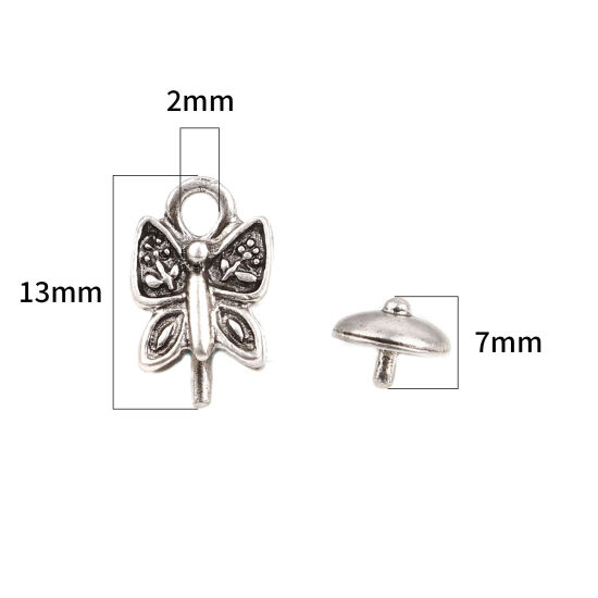 Bild von Zinklegierung Insekt Perlkappen Rund Antiksilber Schmetterling (für Perlengröße: 14mm D.) 7mm D., 13mm x 8mm, 10 Sets ( 2 Stück/Set)