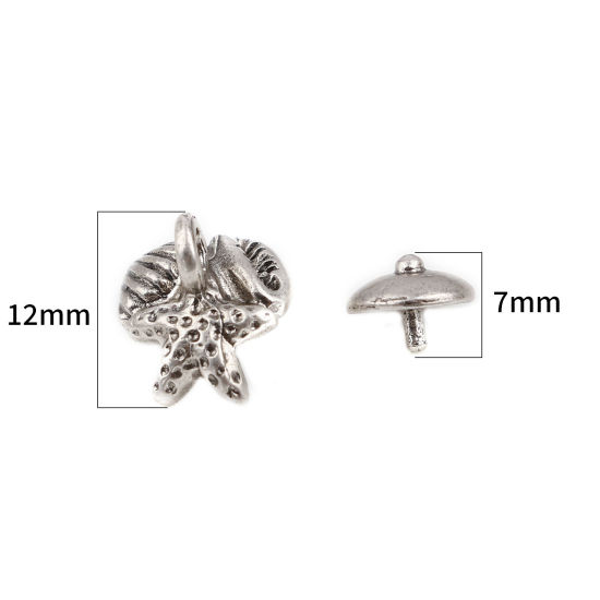 Bild von Zinklegierung Ozean Schmuck Perlkappen Rund Antiksilber Seesterne (für Perlengröße: 12mm D.) 7mm D., 12mm x 9mm, 10 Sets ( 2 Stück/Set)