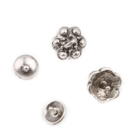Image de Coupelles en Alliage de Zinc Rond Fleurs Argent Vieilli (Convenable à Perle 10mm Dia.) 7mm Dia, 10mm x 9mm, 10 Kits （ 2 Pcs/Kit)