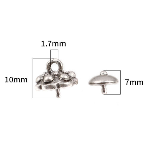 Bild von Zinklegierung Perlkappen Rund Antiksilber Blumen (für Perlengröße: 10mm D.) 7mm D., 10mm x 9mm, 10 Sets ( 2 Stück/Set)