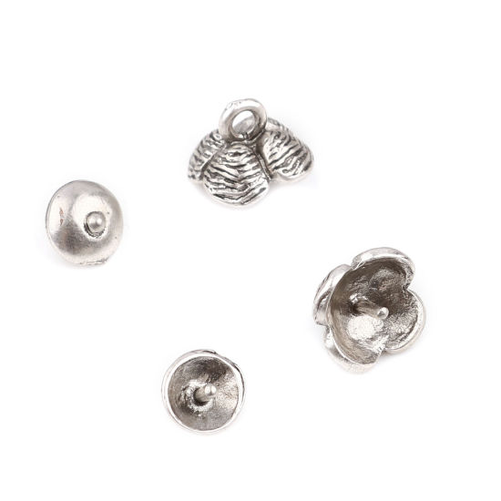 Bild von Zinklegierung Perlkappen Rund Antiksilber Blumen (für Perlengröße: 10mm D.) 7mm D., 10mm x 9mm, 10 Sets ( 2 Stück/Set)