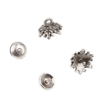 Image de Coupelles en Alliage de Zinc Rond Feuilles Argent Vieilli (Convenable à Perle 12mm Dia.) 7mm Dia, 11mm x 9mm, 10 Kits （ 2 Pcs/Kit)