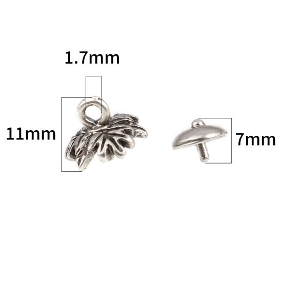 Bild von Zinklegierung Perlkappen Rund Antiksilber Blätter (für Perlengröße: 12mm D.) 7mm D., 11mm x 9mm, 10 Sets ( 2 Stück/Set)