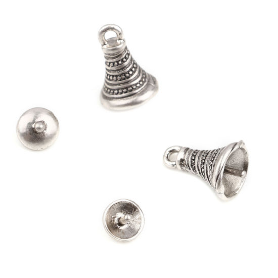 Bild von Zinklegierung Perlkappen Kegel Antiksilber Rund (für Perlengröße: 16mm D.) 7mm D., 15mm x 10mm, 10 Sets ( 2 Stück/Set)