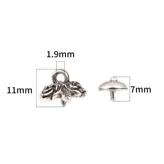 Bild von Zinklegierung Perlkappen Rund Antiksilber Blumen (für Perlengröße: 12mm D.) 7mm D., 11mm x 9mm, 10 Sets ( 2 Stück/Set)